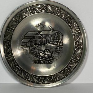 Norway Holiday Pewter Plate Julen signed numbered Astri Holthe